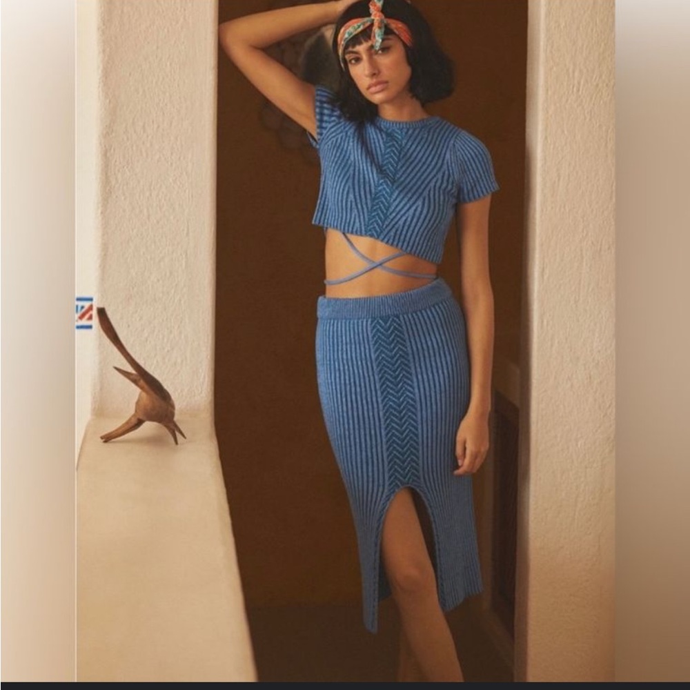 Anthropologie Azure Knit Midi Skirt and Top Set